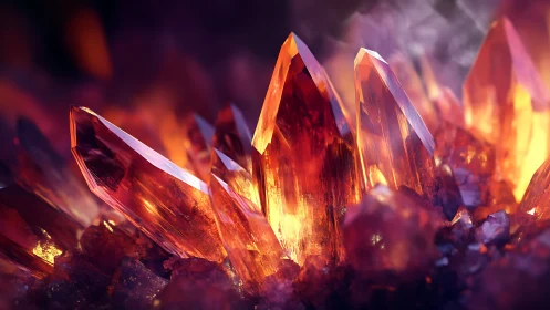 Luminous fiery crystal cluster in glowing magma field.