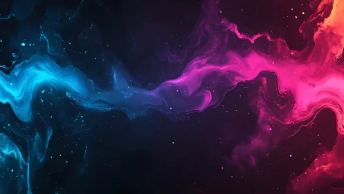 Neon cosmic currents swirl through deep galactic darkness.