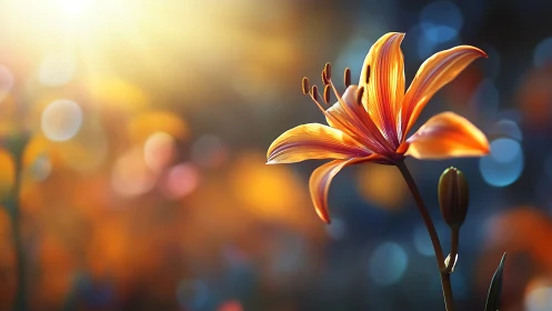 Backlit flower with unfocused bokeh background.