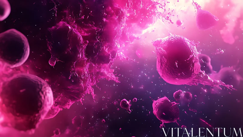 Microscopic cellular structures rendered in pink 3D space