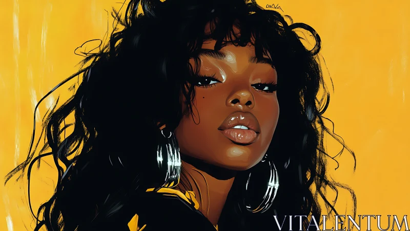 Digital portrait of confident woman with curls and hoop earrings