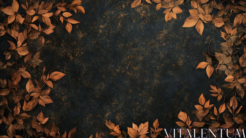 Burnt umber autumn leaves framing textured charcoal background