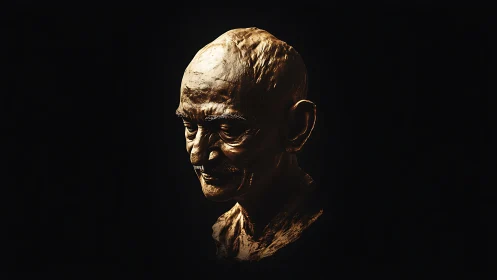 Golden bust in quiet light, studying the weight of time.