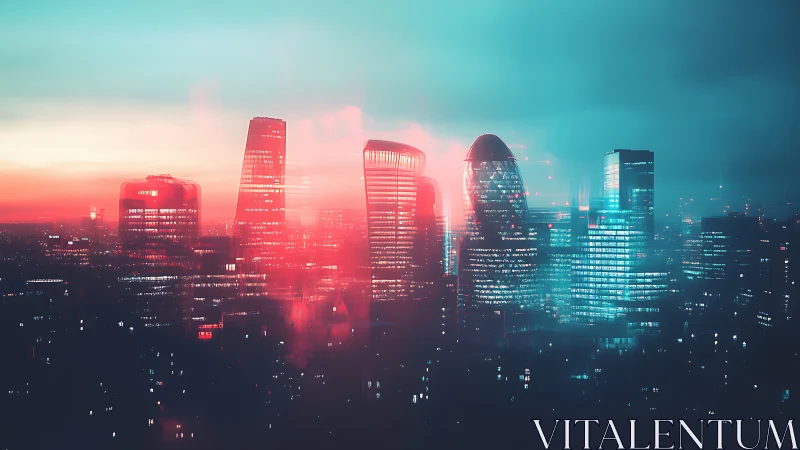 Neon-lit skyline with bokeh haze and high-rise edge glow rendering