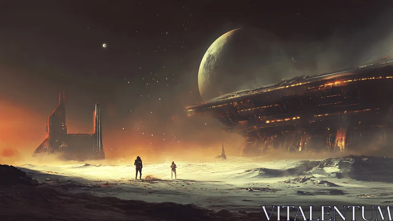 Stargazers Walking Beneath a Sleeping Colossal Starship.