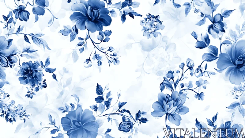 Blue Floral Pattern. Botanical Illustration Design.