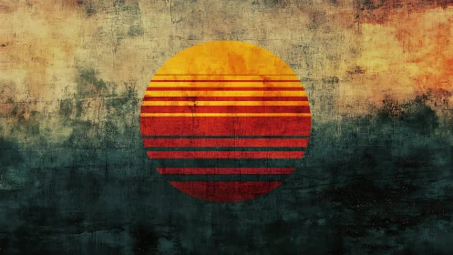 Sunset stripes over weathered sky in warm grunge calm.