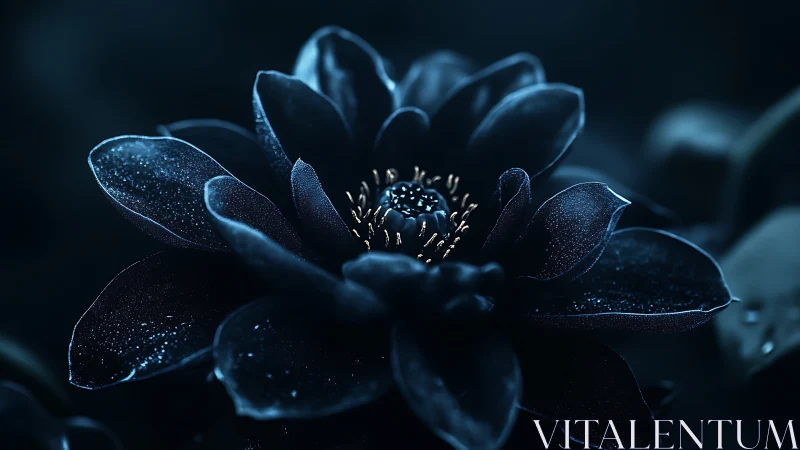 Nocturnal flower with crystalline surface detail in dark ambient light