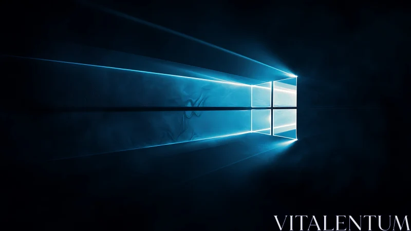 Radiant blue window of light opens into a calm digital void