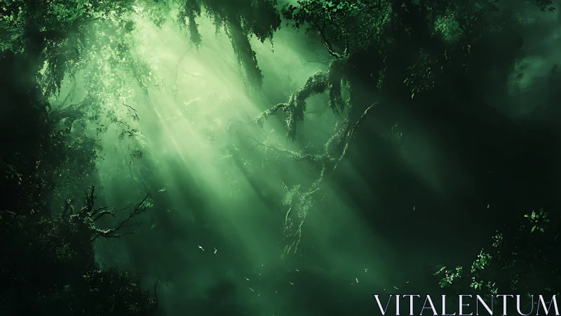 Enchanted Forest Canopy with Golden God Rays.