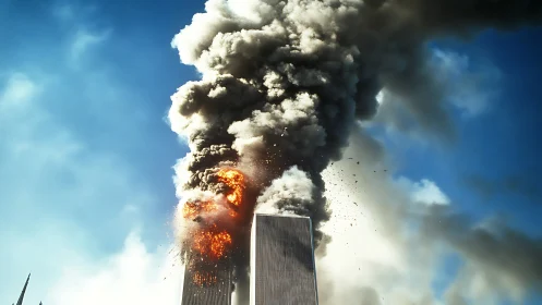 Smoke crowns twin towers as violent fireball shreds sky