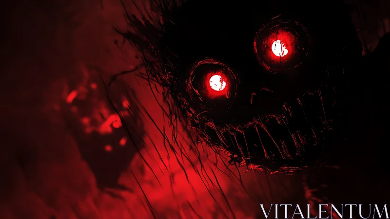 Sinister red-eyed shadow creature glows in the darkness
