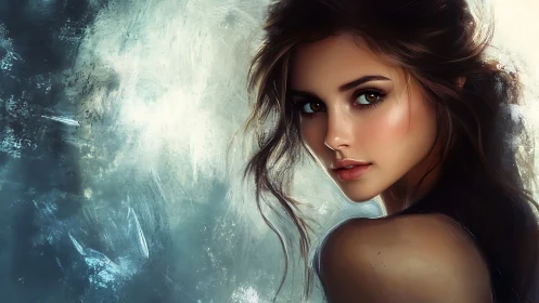 Stormlit gaze of the midnight muse in soft painted hush.