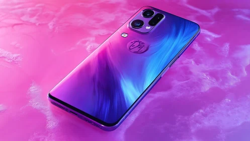 Gradient glass smartphone with dual camera on pink surface