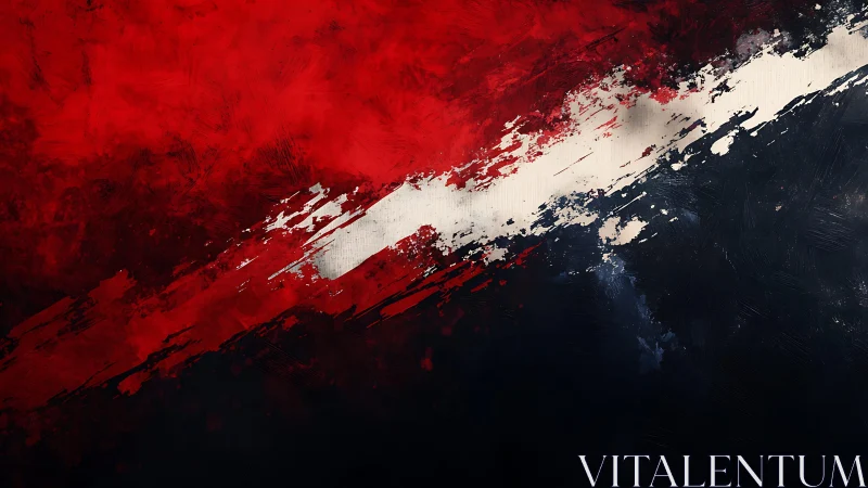 Abstract red, white, and black textured brushstroke painting.