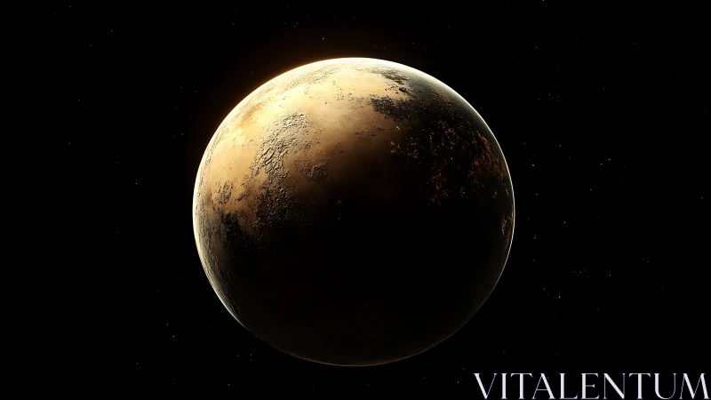 Burnished desert planet drifting through silent starlight.