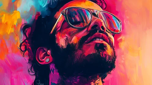 Digital painting portrait with neon chromatic glazing and glare.