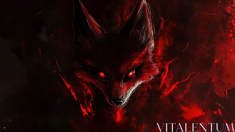 Digital painting of a demonic fox head in red-black abstraction.