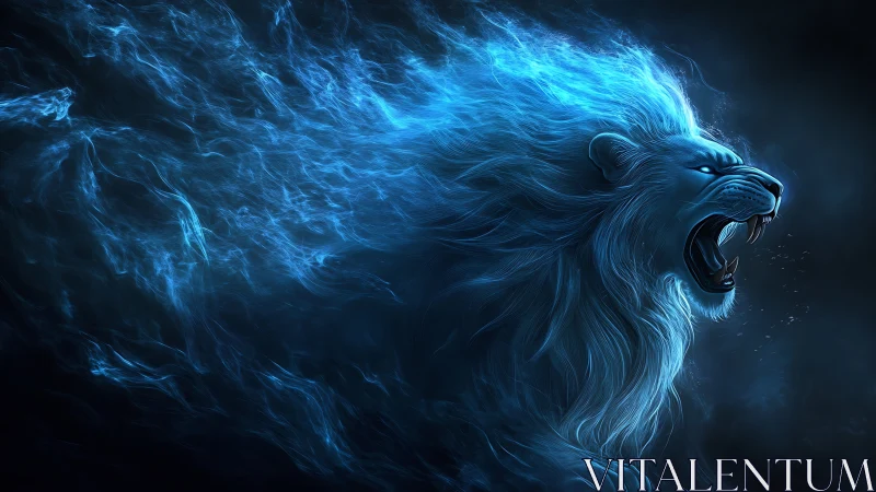 Plasma-spectrum leonine waveform rendered in luminous cyan flux.