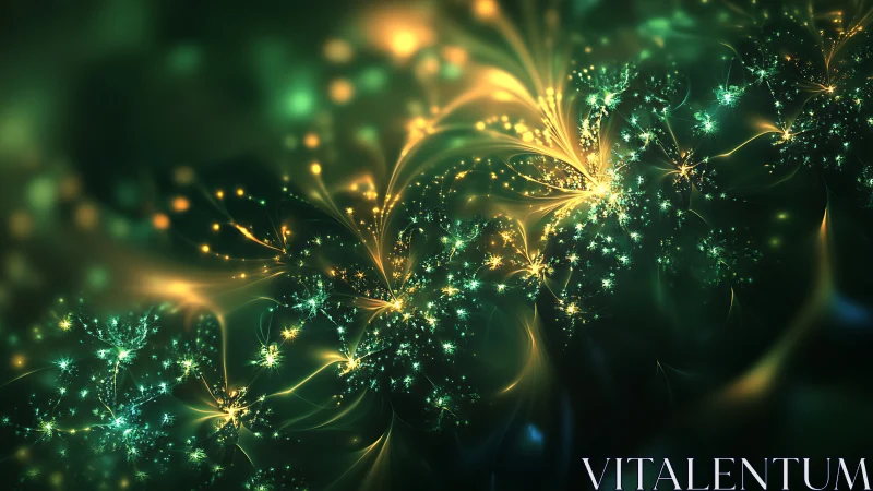 Glowing forest blooms of light in a dreamy emerald night.