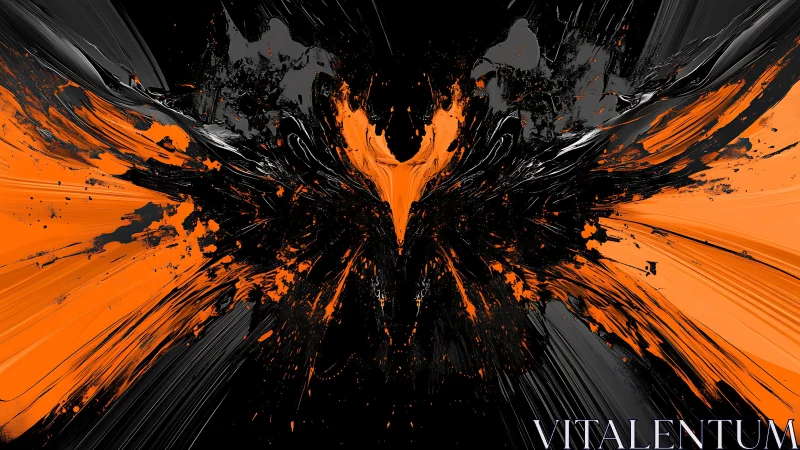 Phoenix-shaped orange and black paint explosion bursts outward.