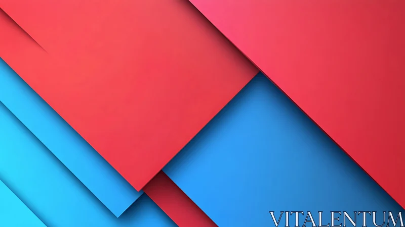 Diagonal red and blue geometric planes create layered depth