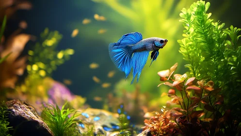 Chromatic betta in saturated planted aquascape environment.