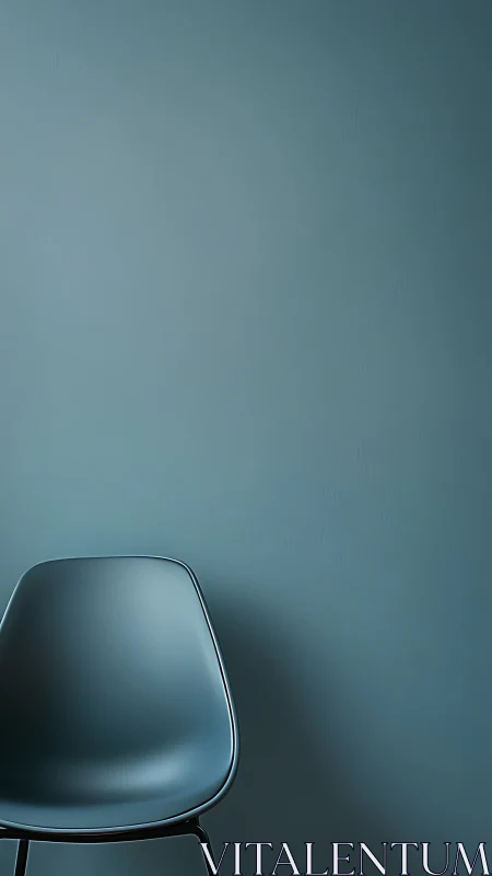 Single dark chair positioned against smooth blue wall