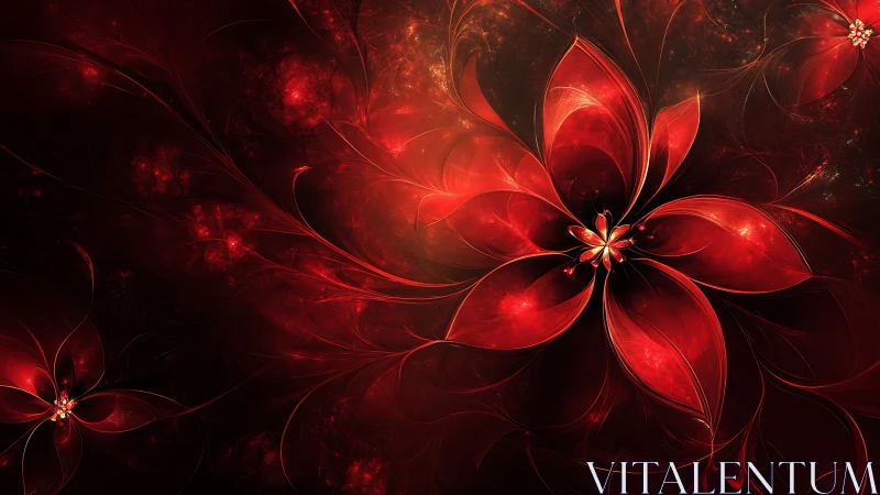 Red fractal flower petals on dark abstract background.
