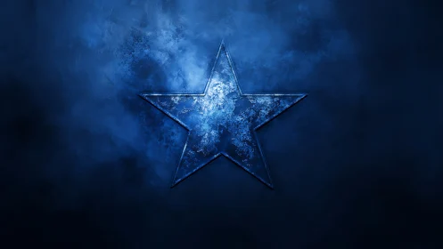 Textured blue star on dark grunge cosmic background.