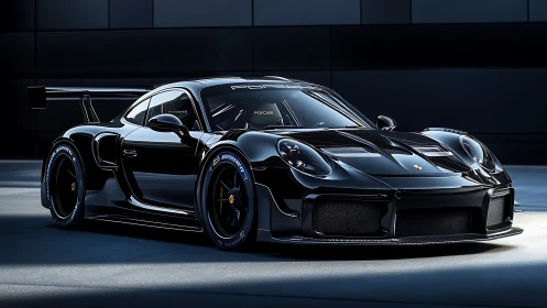 Black track-spec supercar with carbon aero in studio light.