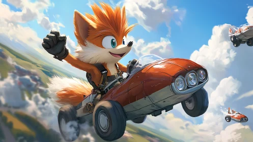 Sky-fox racer rockets through cotton clouds of adventure.