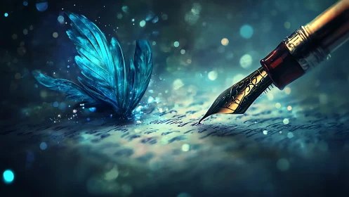 Whispering ink and crystal wings in a twilight of words.