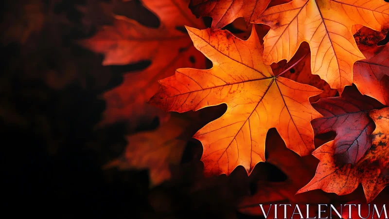 Macro study of autumn maple leaves with directional side lighting