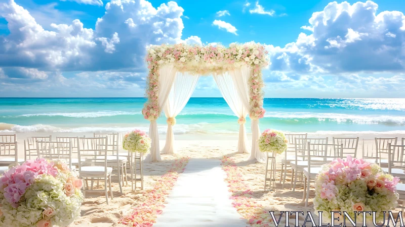 Seaside vows bloom beneath a cloud‑sculpted, turquoise sky