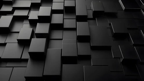 Black geometric 3D cubes abstract background, minimalist style.