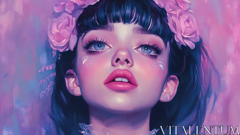 Dreamy floral portrait glows in ethereal pink and violet light