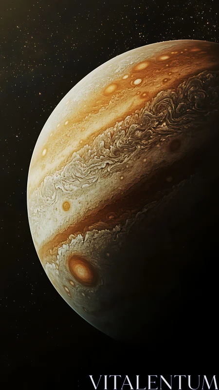 Photorealistic Jupiter study with sculpted atmospheric bands.