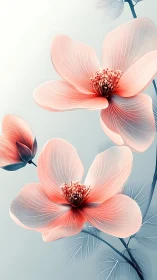 Botanical Digital Illustration of Pink Flowering Stems Against Neutral Background