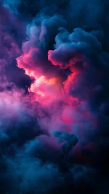 Vertical cloud plume with blue and magenta illumination.