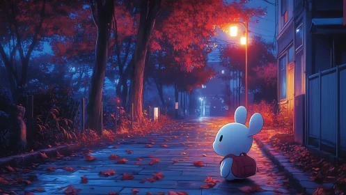 Small moon-eared traveler under lamplit autumn avenues.