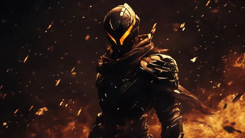Armored fireborn warrior framed in molten embers and smoke.