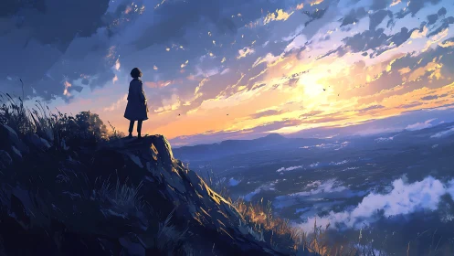 Solitary dreamer pauses on a cliff edge to greet the dawn