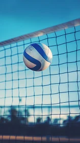 Sunlit volleyball frozen midair at the net’s golden edge.