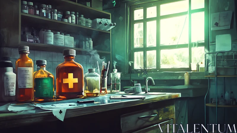 Sunlit Apothecary Chaos in a Dusty Backroom Laboratory.
