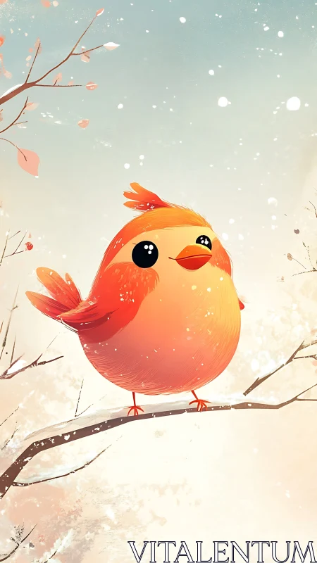 Vectorized Cardinal with Iridescent Plumage in Winter Snowfall Scene