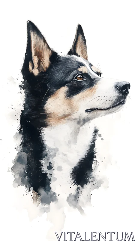 Gentle watercolor dog portrait gazes ahead with quiet hope