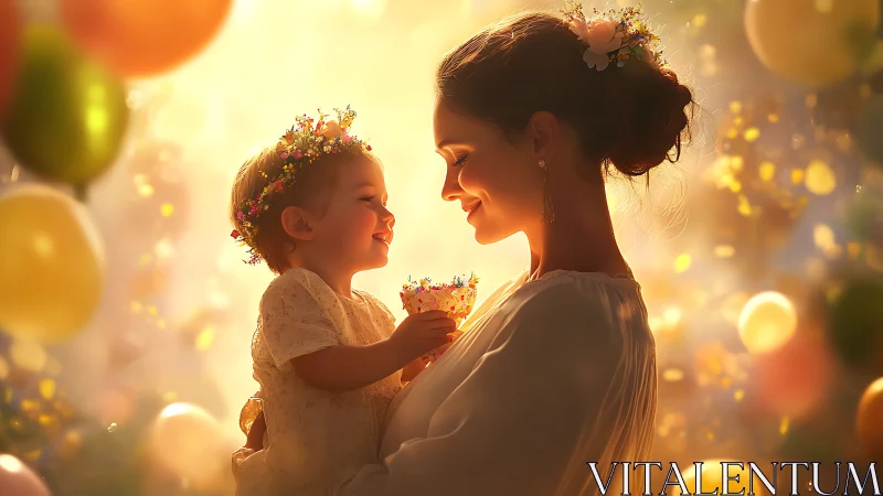 Two Souls Dancing Through Golden Light: Mother and Child in Celestial Bloom