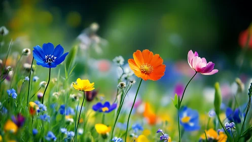 Vibrant Garden Symphony: Bold Petals Dance in Golden Sunlight.