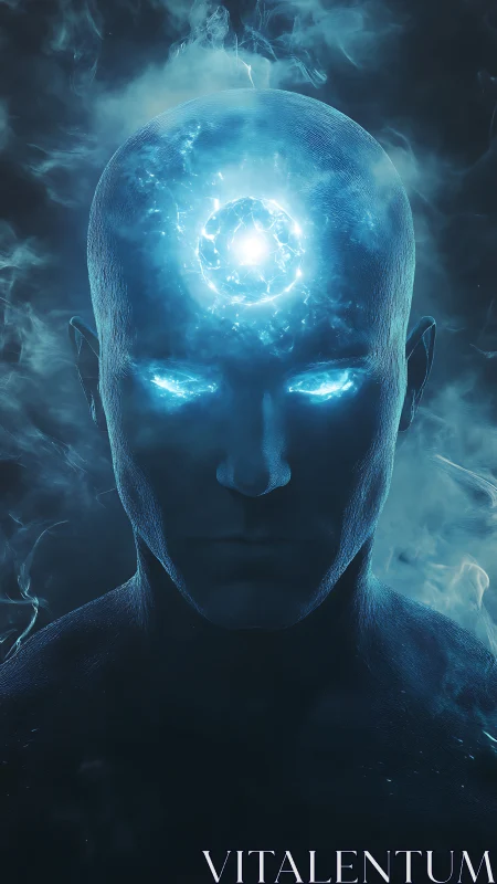 Cosmic third‑eye sentinel crowned in electric blue aura.